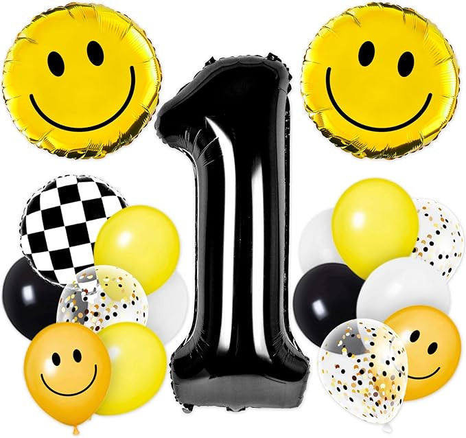 Whaline 29Pcs One Happy Dude Birthday Party Decorations Yellow White Black Balloons Checkered Bal... | Amazon (US)