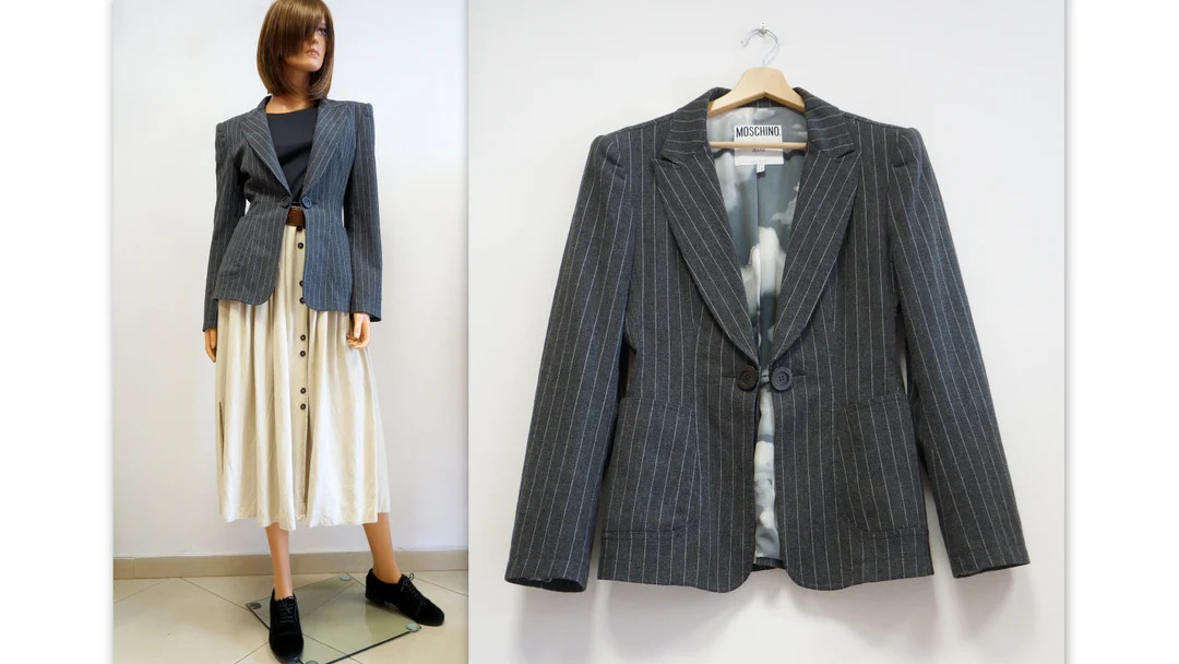 Moschino gray jacket blazer, vintage striped Moschino Jeans viscose blazer, medium size | Etsy (US)