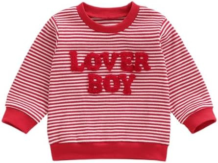 Toddler Baby Boy Valentines Outfit Lover Boy Baby Sweatshirt Striped Knit Kids Pullover Sweater S... | Amazon (US)