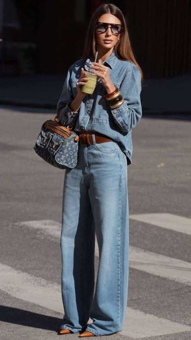 Denim on denim done RIGHT 👖✨ This oversized chambray shirt paired with relaxed wide-leg jeans gives such an effortless elevated street style look. The brown leather accessories and oversized sunglasses add the perfect luxe touch while still keeping the outfit casual and wearable.

I love outfits like this for coffee runs, travel days, casual city looks, or anytime you want to feel comfortable but still look polished and put together. A good denim set will never go out of style 🤍☕

#LTKStyle #DenimOnDenim #StreetStyle #EverydayStyle #CasualChic #ElevatedBasics #WideLegJeans #MinimalStyle #EffortlessStyle #NeutralFashion #LuxuryInspired #OutfitInspo #ChicFashion 

 #LTKootd