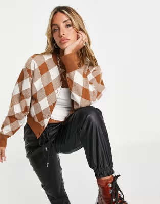 Fashion Union cropped cardigan in jacquard check (part of a set) | ASOS (Global)