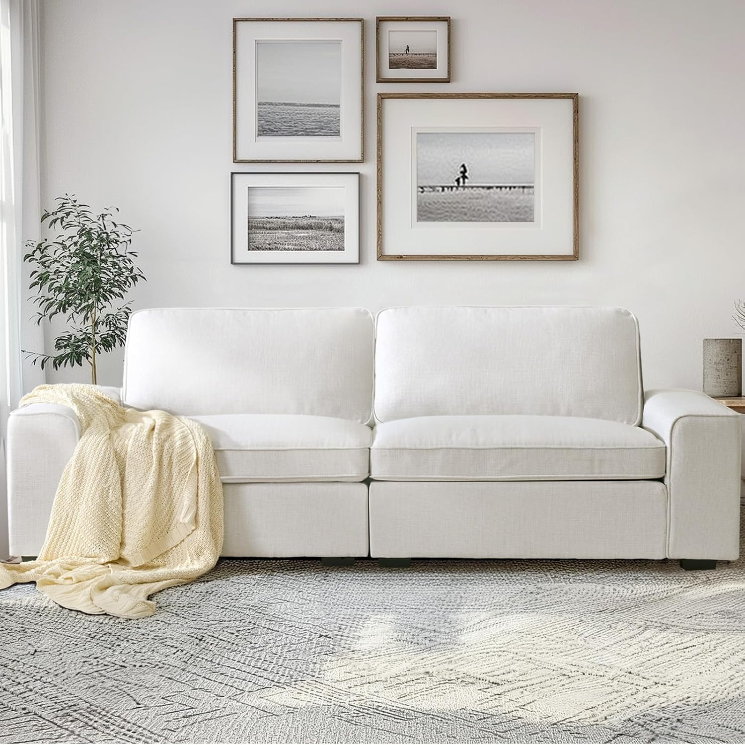 88.58" Sofas for Living Room Linen White Couch with Extra Deep Seat and Thickened Cushion Comfy M... | Amazon (US)