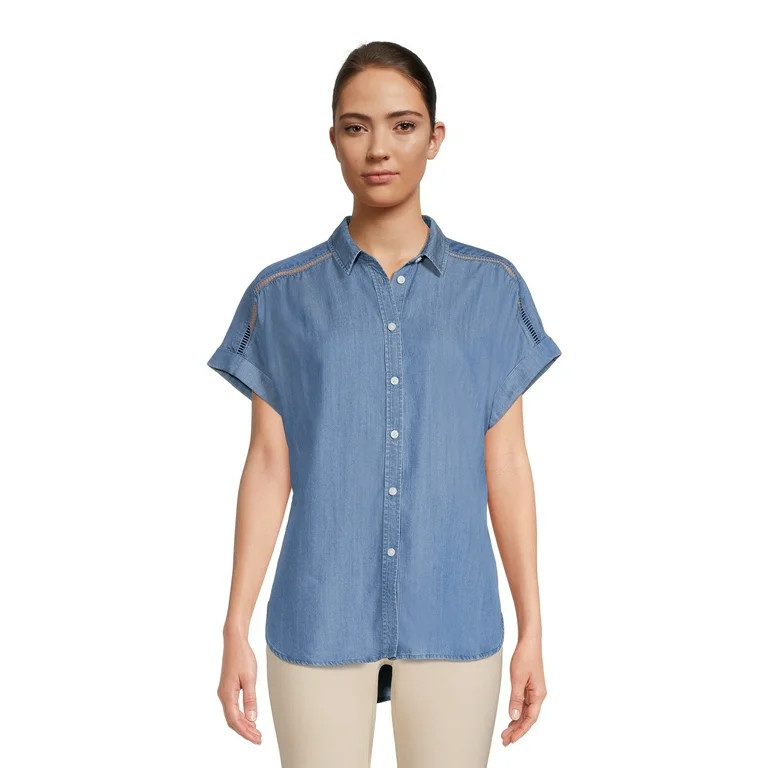 Time and Tru Women’s Chambray Camp Shirt | Walmart (US)
