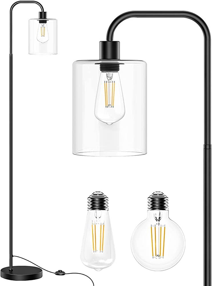 Isloys Floor Lamp, Industrial Floor Lamp with 2 LED Bulbs, LED Floor Lamp with Glass Shade, Moder... | Amazon (US)