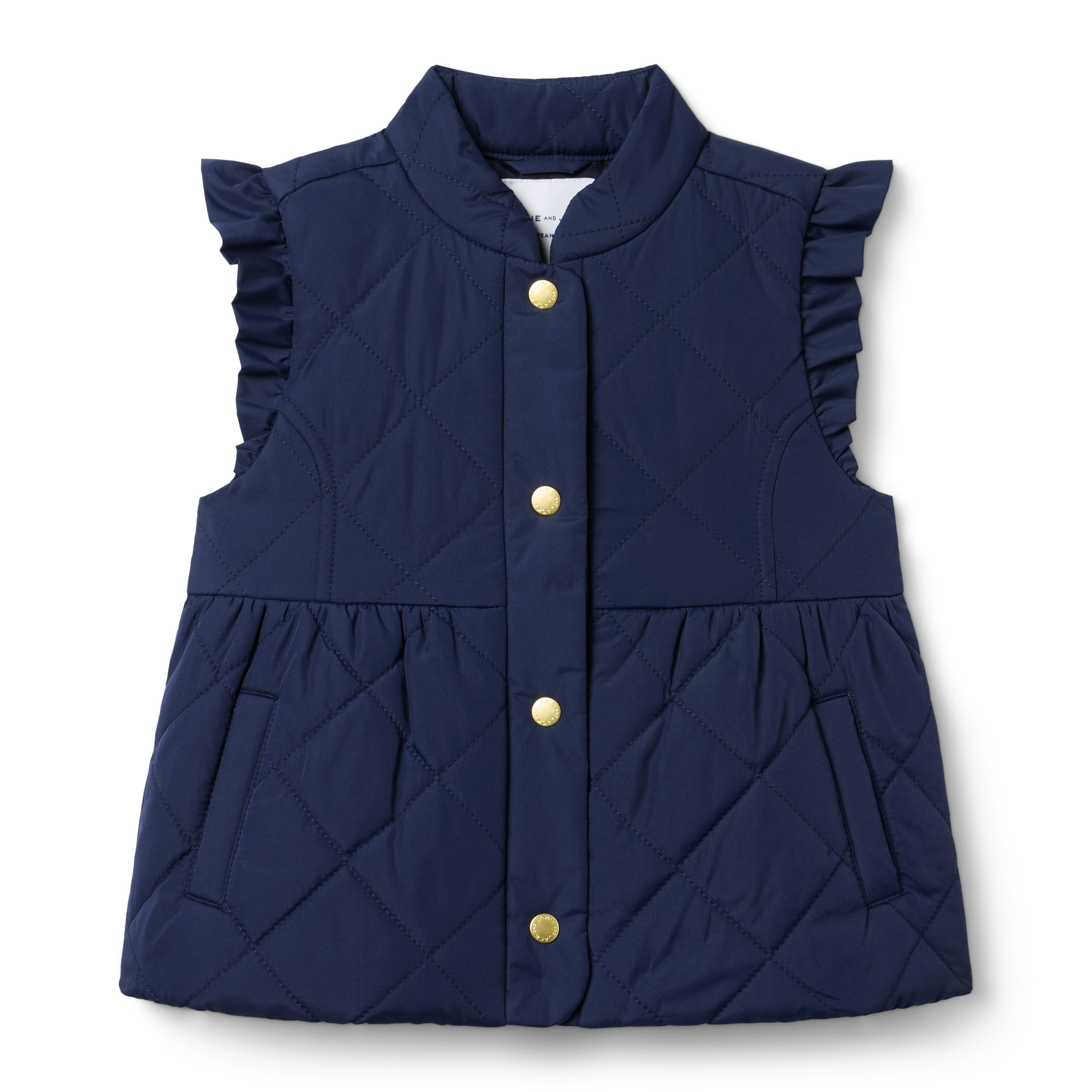 Janie and Jack | The Quilted Ruffle Sleeve Vest - Navy / 3-4 | Janie and Jack