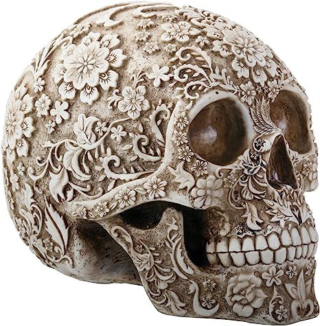 SUMMIT COLLECTION Day of The Dead 8 Inch White and Light Brown Colored Floral Human Skull Collect... | Amazon (US)