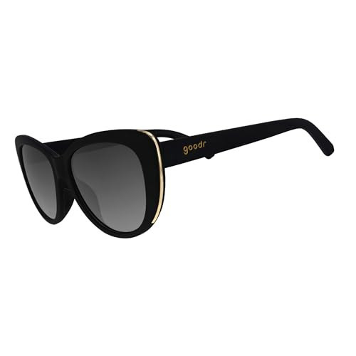 goodr It's Noir, Darling Polarized Sunglasses, Medium Sized (Glam G), Black Solid Frames with Black Gradient Lenses, Light Gold Accents, UV400 Protection, No Slip, No Bounce | Amazon (US)
