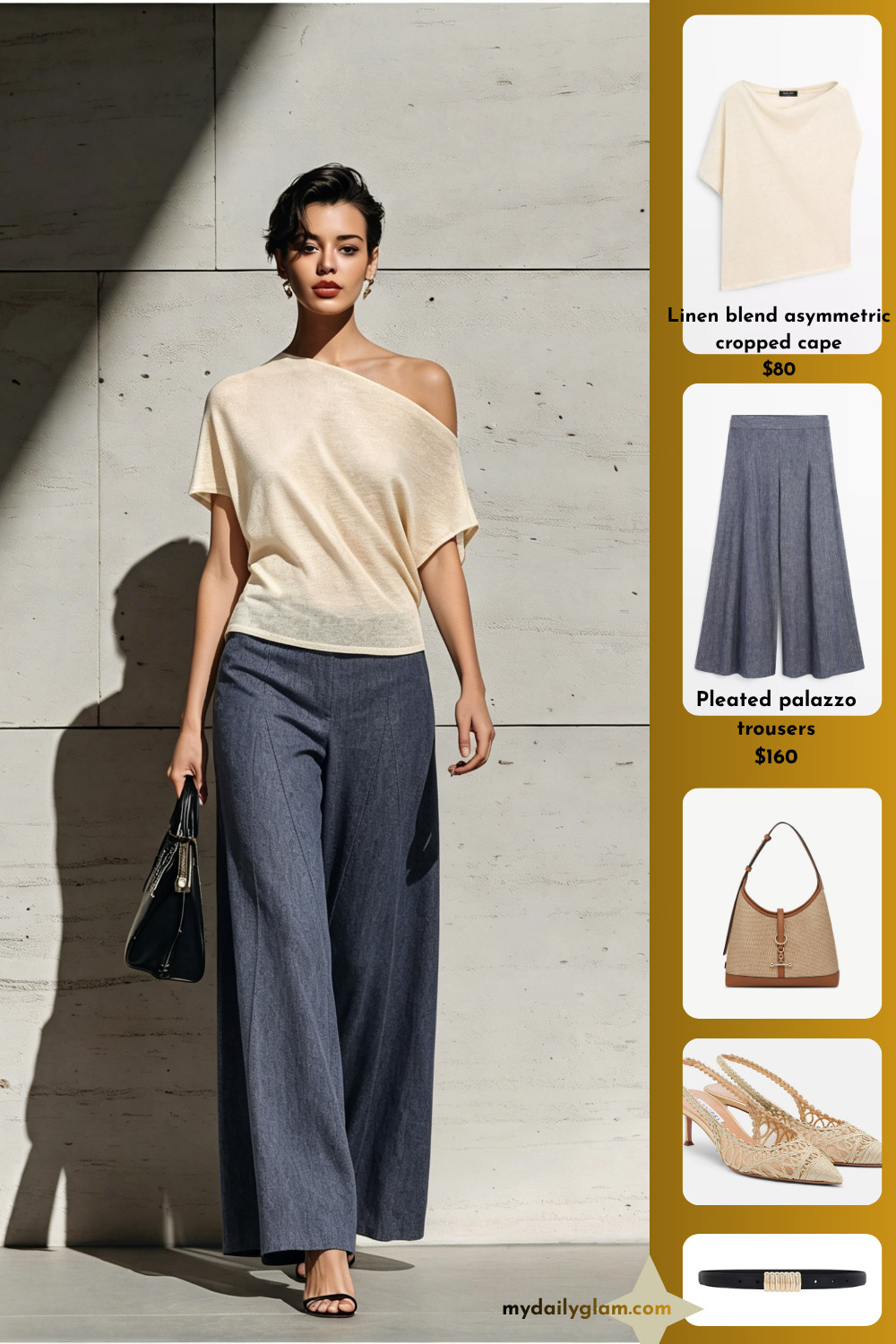 French Chic Cream Draped Off Shoulder Knit Blouse & Textured Grey Blue Linen Maxi Wide Leg Pants Vacation Look

#FrenchGirlStyle #VacationWardrobe #LinenCoOrd 

 #LTKootd #LTKOver40 #LTKTravel