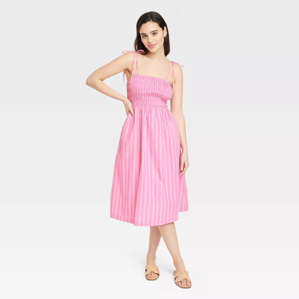 Women's Midi Smoked Sundress - A New Day™ Pink Striped XS | Target