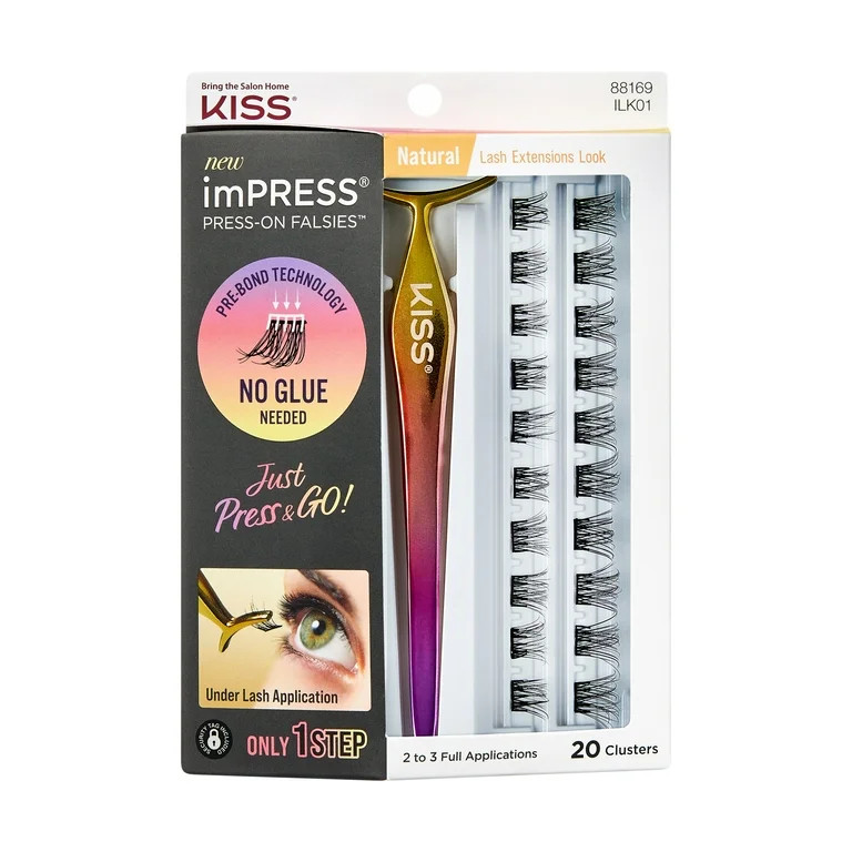 KISS imPRESS Falsies Press On Self Adhesive Eyelashes Kit, Black, 20 Lash Clusters | Walmart (US)