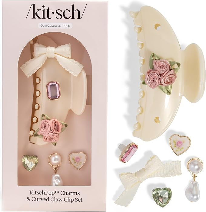 KitschPop ™ Hair Clips For Women with Charm Sets -Customizable Curved Claw Clip With Interchang... | Amazon (US)