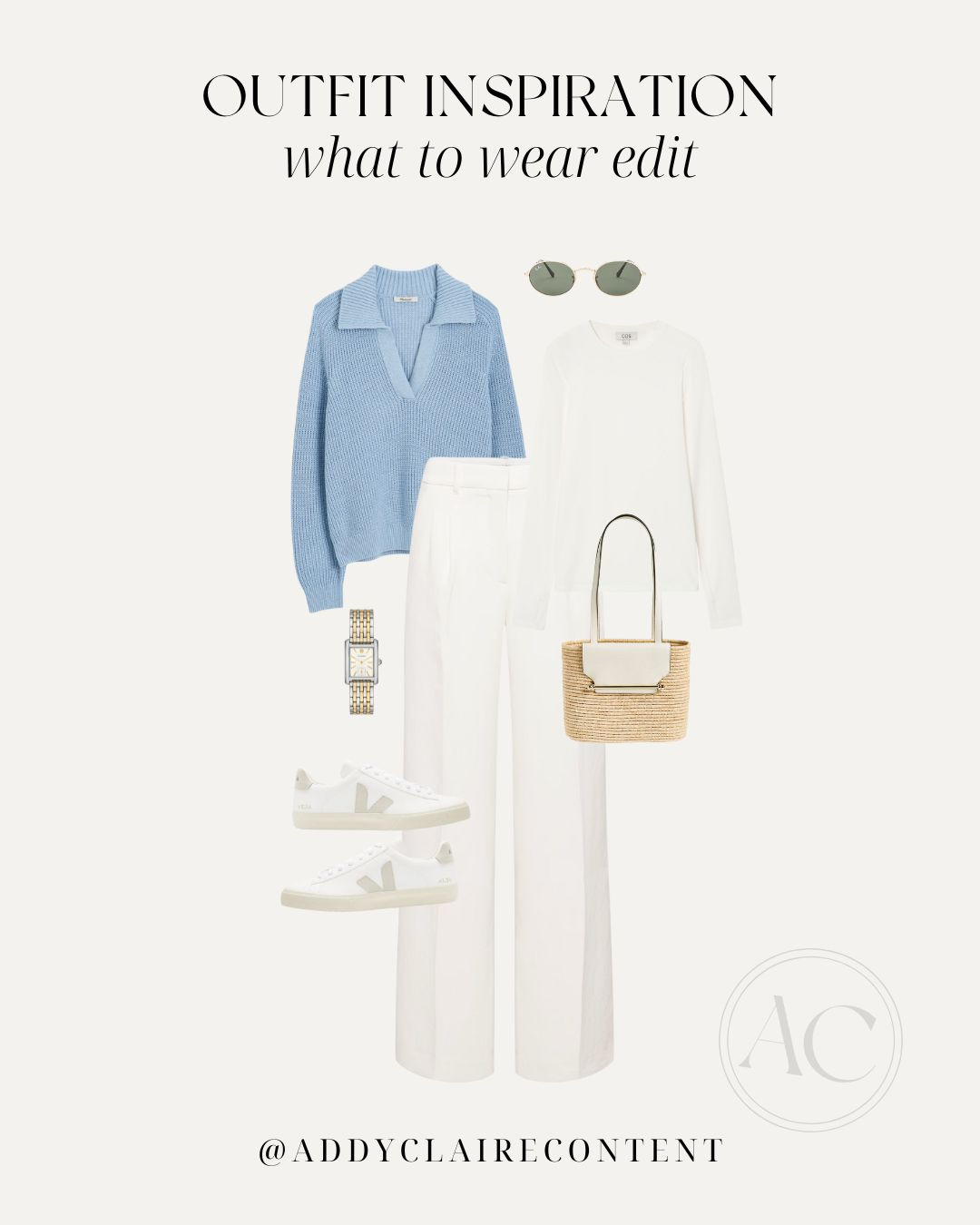 Business Casual Outfit for Spring & Summer
Sneakers/ Spring sneakers/ blue sweater/ white trousers/ workwear
#springfashion #summerstyle #casualoutfit #OOTD #sneakers 

 #LTKSeasonal #LTKStyleTip #LTKWorkwear