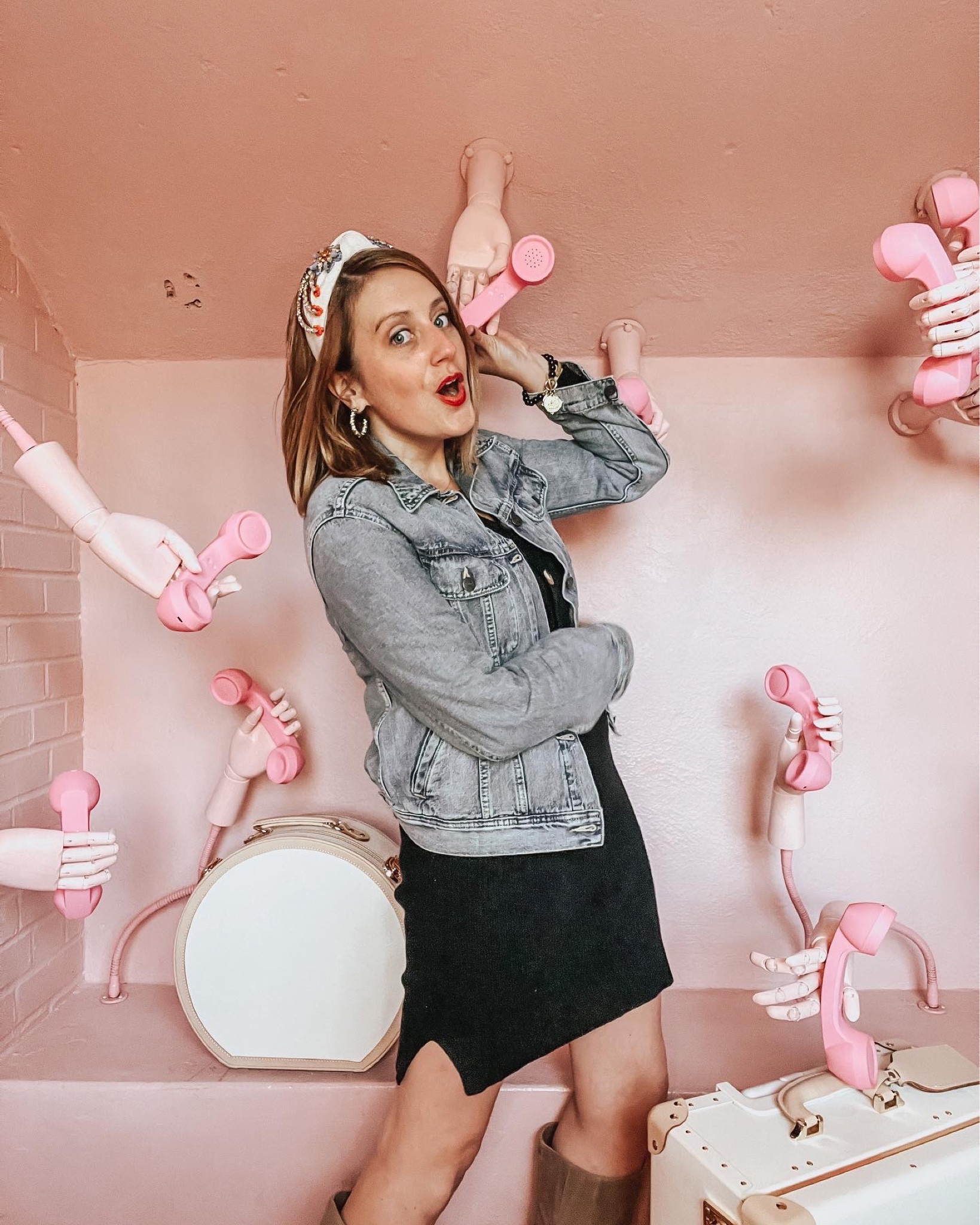 Best Travel Outfit “Hello, hello…is it you, 2023?” 📞Ringing in the New Year and wishing you the very best in 2023. Thanks for following and for your continued support. Fun times and photos @thebellwetherhotel 📞 booth ***Use my code Glenny15 for a discount with ABLE **** Jean jacket from @able Best Travel Outfit http://able.sjv.io/2rAxZM @steamlineluggage dress from @amazon #theglennygirl #newyear #2023
#auldlangsyne #travelblogger #phonebooth #boutiquehotel #able #amazon #steamlineluggage 

#LTKstyletip #LTKtravel #LTKSeasonal