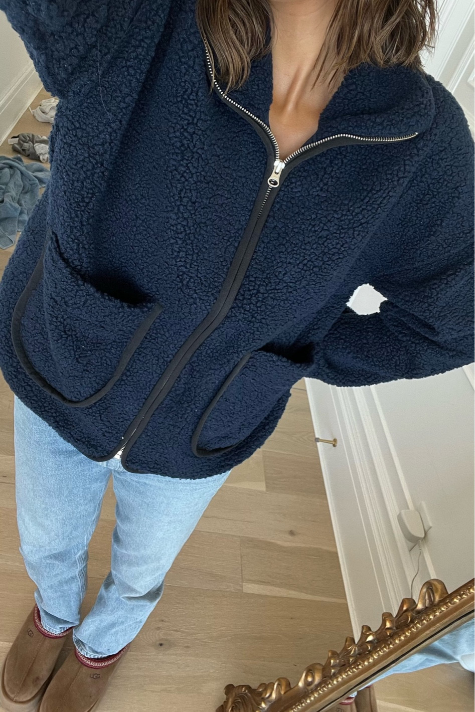 Been loving this fuzzy sherpa jacket for chilly fall mornings 🫶🏼 I’m wearing size medium.

Fall outfits; fall style; casual style; mom style; fuzzy jacket; sherpa jacket; agolde jeans; Ugg tazz slippers; Ugg slippers; Walmart fashion; Christine Andrew 

#LTKshoecrush #LTKSeasonal #LTKstyletip