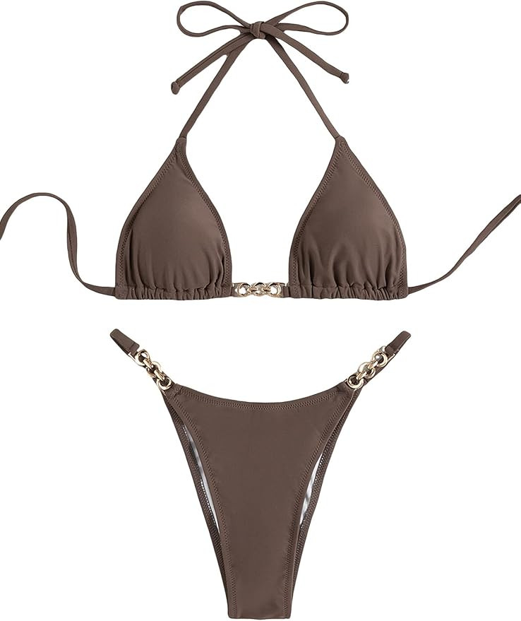 SHENHE Women's Sexy Bikini Sets Ring Triangle Tie Bathing Suits 2 Piece Swimsuits | Amazon (US)