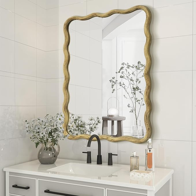 Wavy Mirror Solid Wood- Squiggly Mirror Vanity Mirror Wall Decor Modern Mirror Wall Decor for Bat... | Amazon (US)