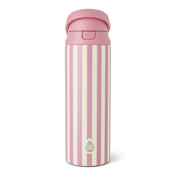 TAL 24oz Stainless Steel 2-in-1 Straw and Chug Water Bottle with Push Lid, Pink Stripes | Walmart (US)