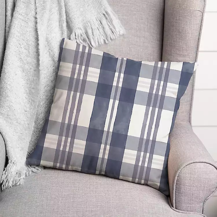 New! Dusty Blue Plaid Harvest Throw Pillow | Kirkland's Home