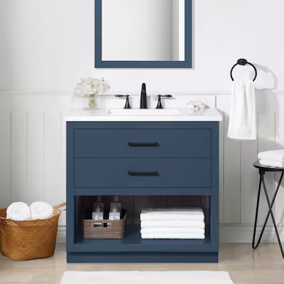 OVE Decors Rider 36-in Grayish Blue Undermount Single Sink Bathroom Vanity with White Engineered ... | Lowe's