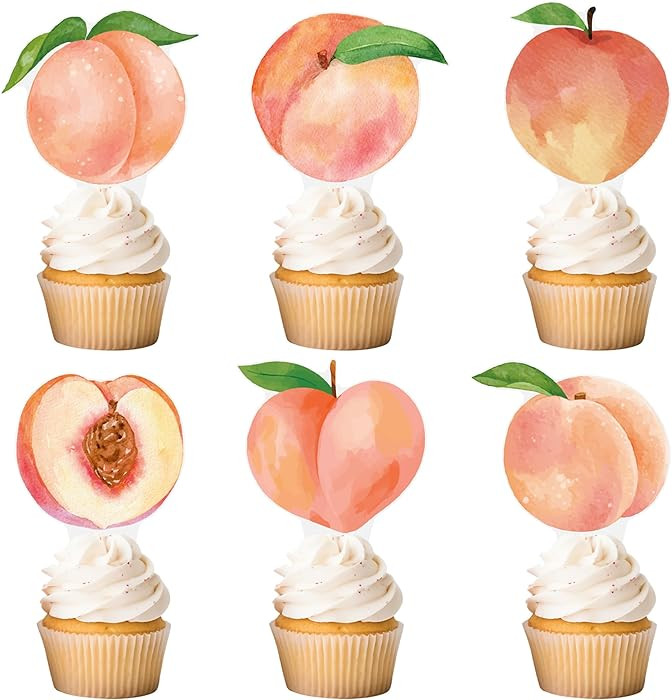 Peach Cupcake Toppers Birthday Party Decorations 48PCS Peach Cupcake Picks Sweet Peaches Fruits C... | Amazon (US)