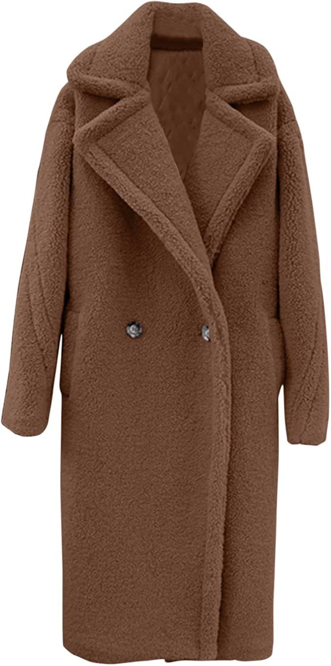 Women Autumn And Winter Cardigan Long-sleeved Lapel Double-faced Fleece Casual Solid Color Coat | Amazon (US)
