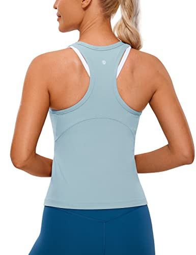 CRZ YOGA Butterluxe Womens Racerback Tank Top High Neck Workout Tops Athletic Sleeveless Top Camisole Gym Tanks Light Grayish Blue Small | Amazon (US)