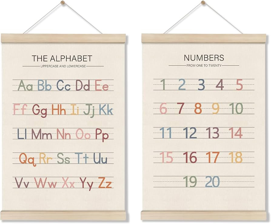Alphabet Numbers Poster Hanger Frame Set of 2, Preschool Learning Posters, Educational Canvas Wal... | Amazon (US)