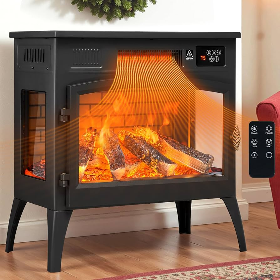 24'' Freestanding Electric Fireplace Heater with 6 Variable Realistic Flame Colors, 1000W/1500W F... | Amazon (US)