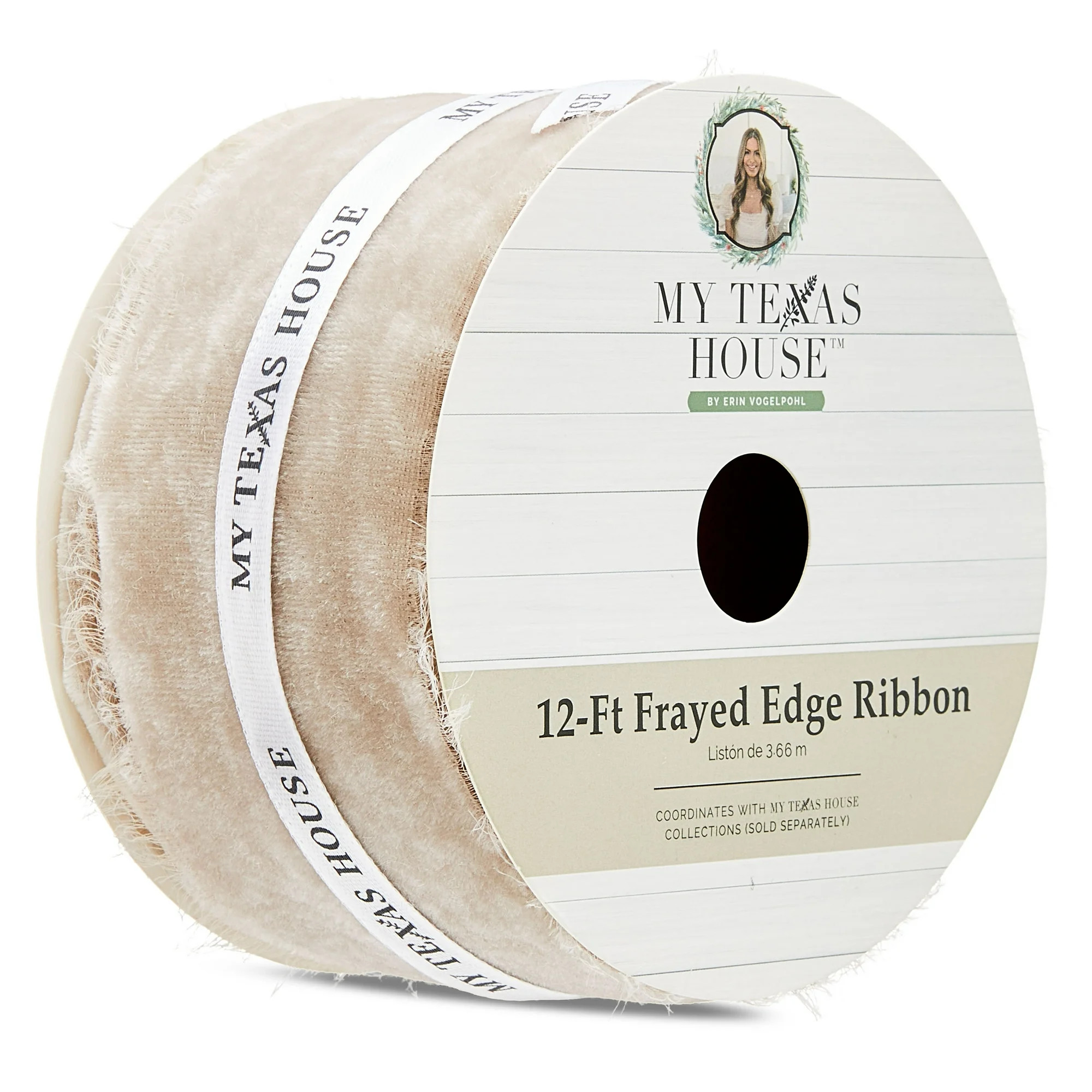 Taupe Frayed Edge Christmas Ribbon, 12', by My Texas House | Walmart (US)