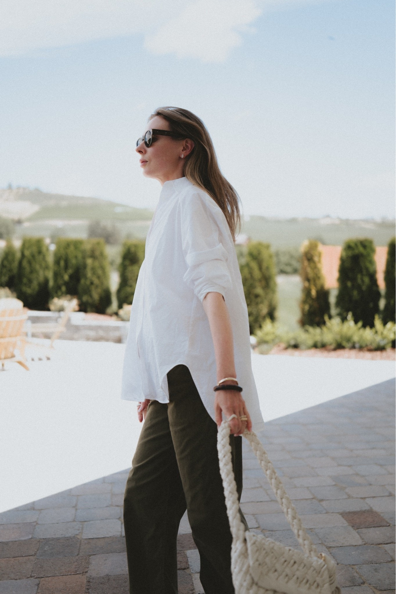 White oversized fit shirt by COS, silk pants (older by Banana Republic) + Bottega Veneta Kalimero Citta

#LTKSeasonal #LTKWorkwear #LTKootd
