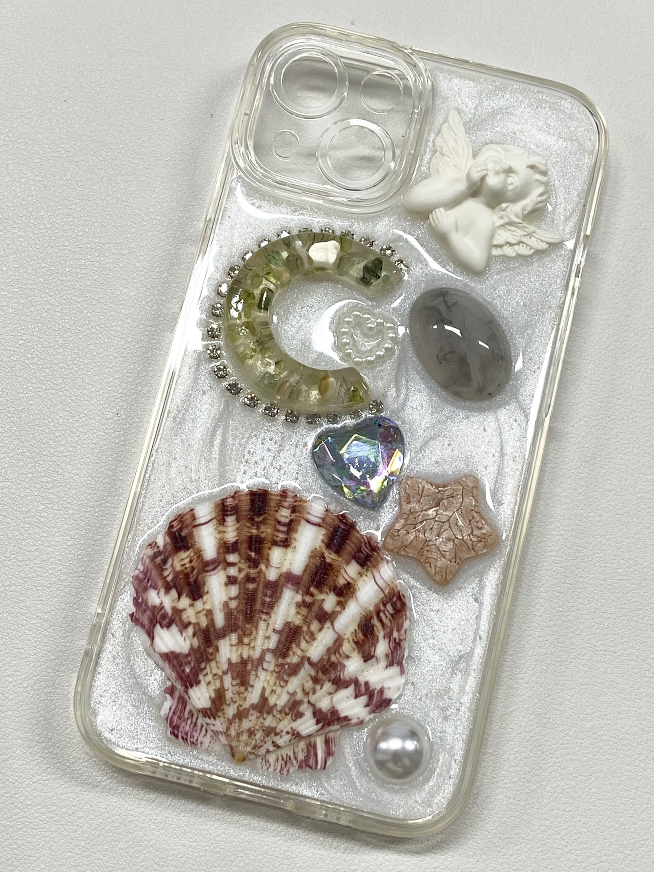 TrendsShell-shaped Phone Case With Pearls, Stars And Angel Sticker, Liquid Silicone Protective Ca... | SHEIN
