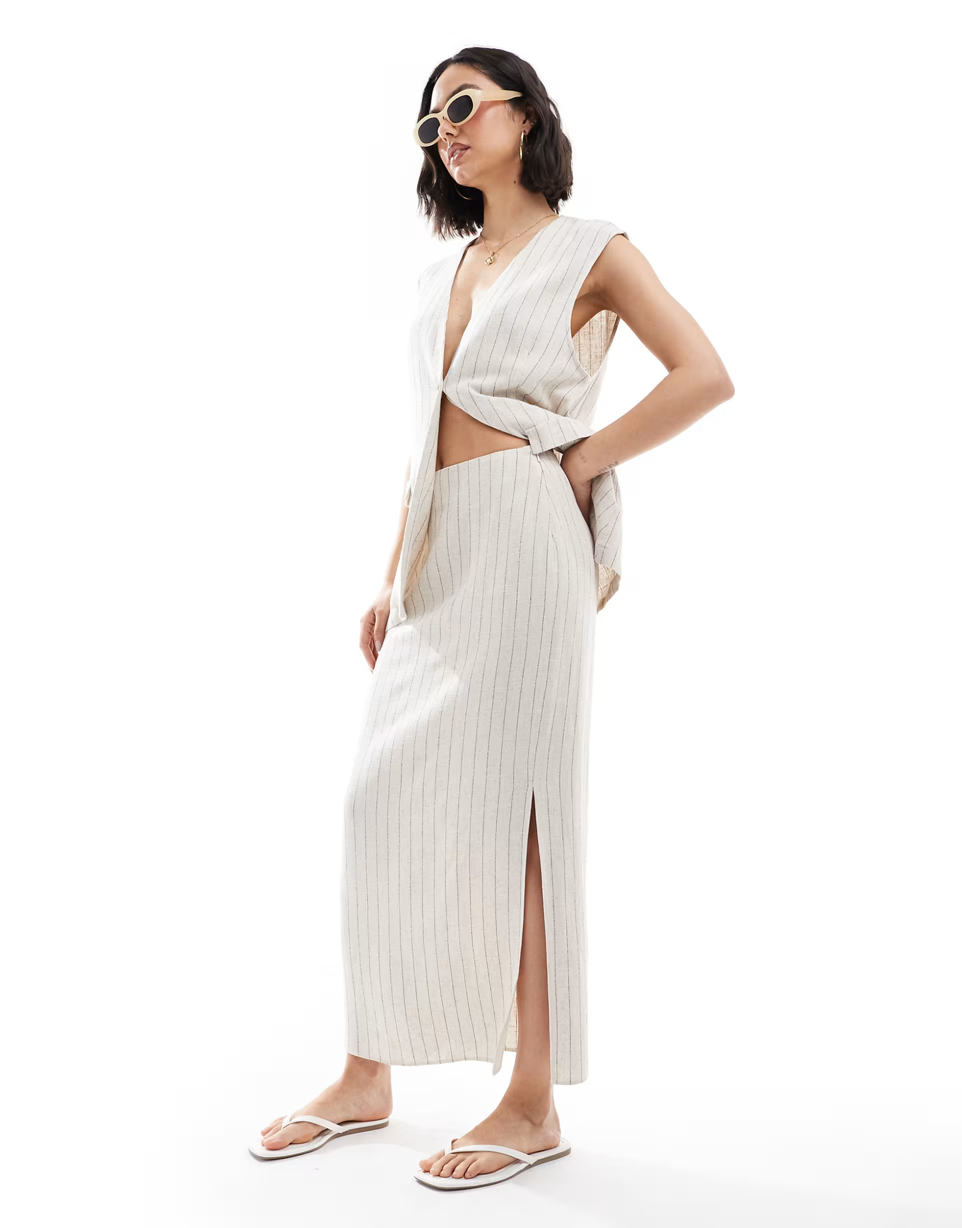 ASOS DESIGN linen look stripe co-ord maxi skirt | ASOS (Global)
