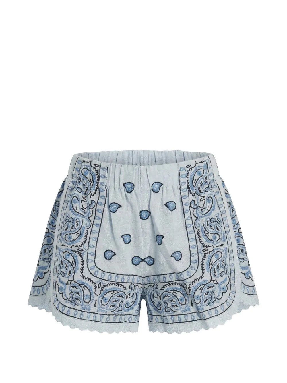 orsina Bandana paisley-embroidered scalloped shorts - Blue | Farfetch Global