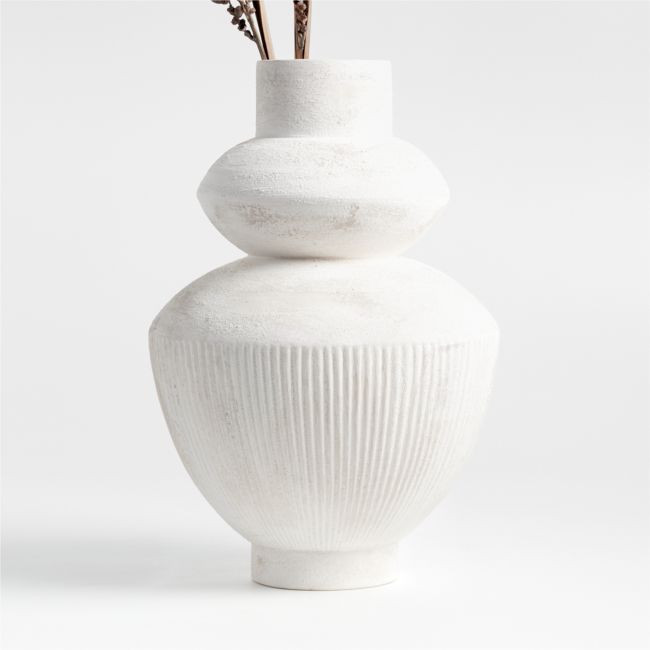 Les Crêtes White Textured Vase 18" by Athena Calderone - Crate and Barrel | Havenly | Havenly