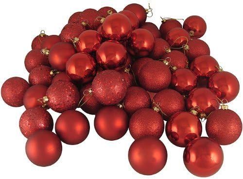 Sea Star Mini Shatterproof Satin Shiny and Glitter Finish Bulb Christmas Ornaments (Red, 21pcs) | Amazon (US)