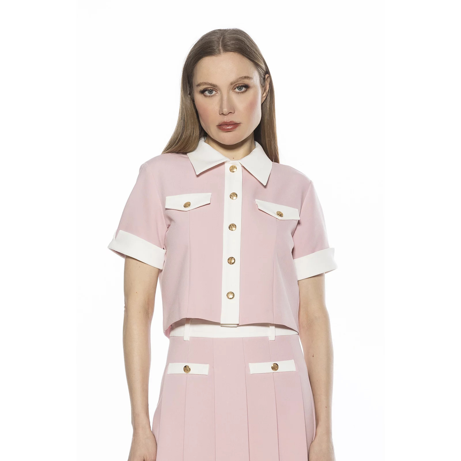 Women's ALEXIA ADMOR Emery Short Sleeve Collared Button Down Top, Size: 6, Pink | Kohl's