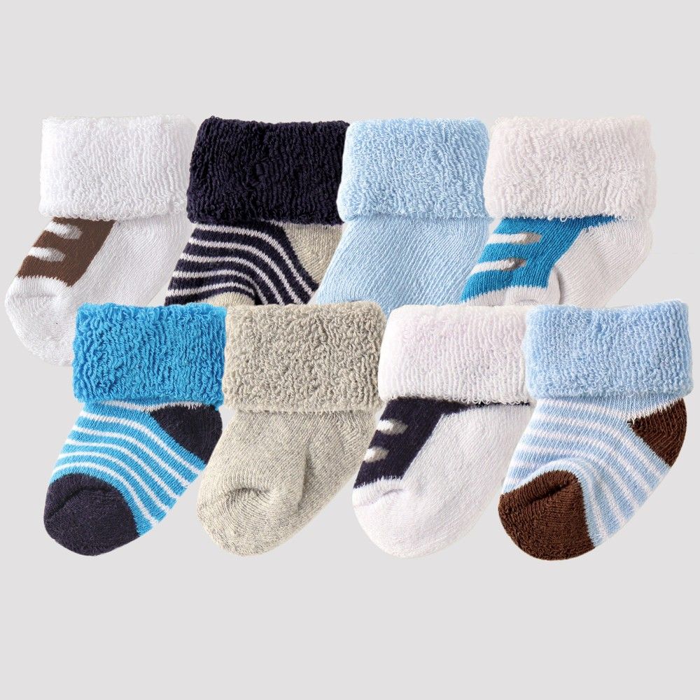 Luvable Friends Baby Boys' 8pk Socks - Blue 0-6M | Target