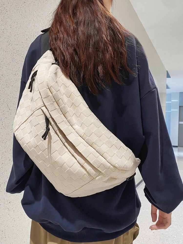 Plaid Pattern Zip Front Waist Bag | SHEIN