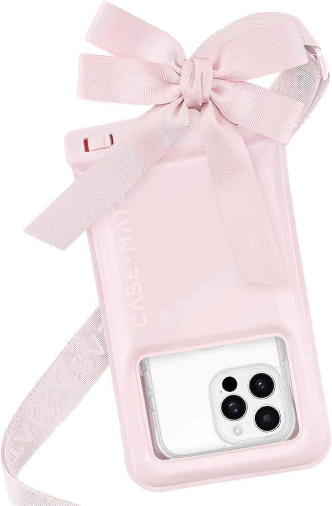 Case-Mate IP68 Waterproof Large Phone Pouch with Bow Design - Travel Beach Cruise Ship Essentials - Floating Phone Case with Crossbody Lanyard for iPhone 16 Pro Max/15 Pro/14/13/12/ S24 - Ballet Pink | Amazon (US)