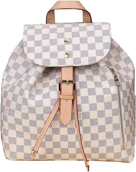Women PU Leather Backpack Handbag Fashion Checkered Pattern Waterproof Convertible Satchel Bag Mu... | Amazon (US)