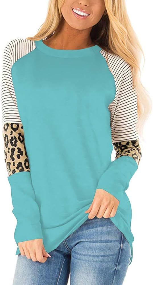 SLIMMING GRIL Women's Long Sleeve Color Block Tunic Tops Blouse Sweatshirt | Amazon (US)