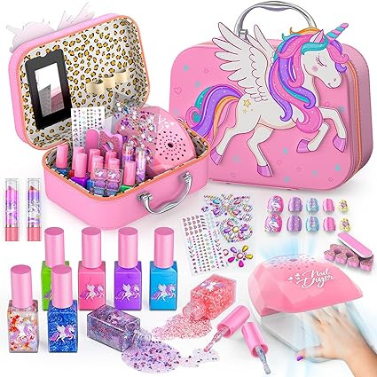 Kids Nail Polish Set for Girls Toys, Washable Quick-Dry Toddler Nail Art Kit with Air Cooling Dry... | Amazon (US)