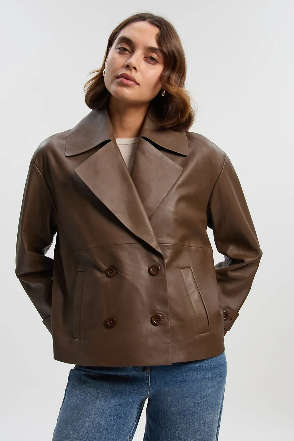 Leather Button Jacket | Karen Millen