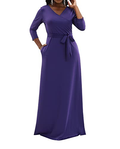 JTNFairy Womens Long Maxi Summer Dresses African Printed Plus Size Beach Sundress with Pockets Purple | Amazon (US)