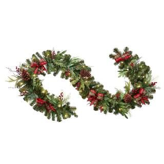 Home Accents Holiday 9 ft. Prelit Woodmoore Artificial Christmas Artificial Christmas Garland CHZ... | The Home Depot