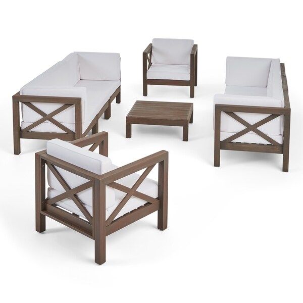 Brava Outdoor 8 Seater Acacia Wood Sofa and Club Chair Set by Christopher Knight Home - Dark Gray | Bed Bath & Beyond