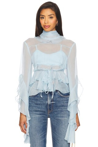 Bardot Anyssa Ruffle Blouse in Soft Blue from Revolve.com | Revolve Clothing (Global)