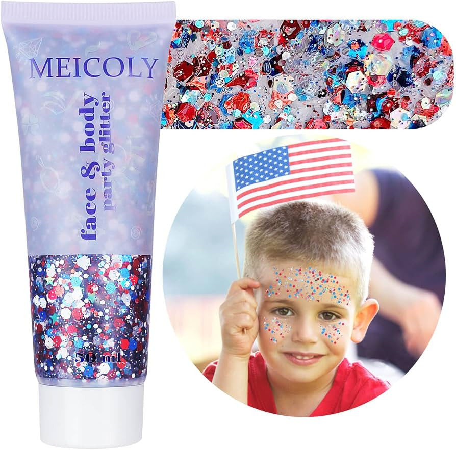 MEICOLY Red White and Blue Body Glitter,4th of July Accessories,4th of July Outfits for Women Kid... | Amazon (US)