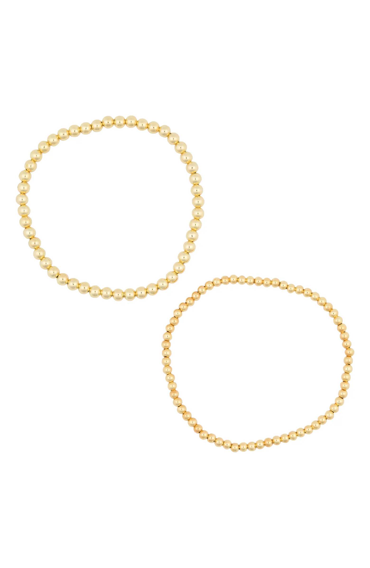 14K Gold Plated Beaded Stretch Bracelet Set | Nordstrom Rack