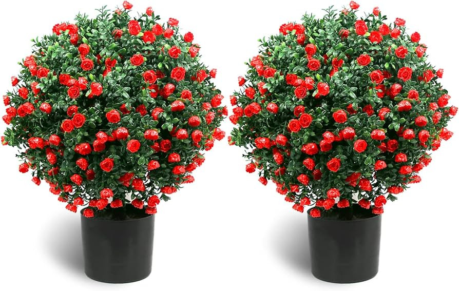 Sunnyglade 21.6” Tall Artificial Rose Topiary Ball Tree Set of 2 Pack Potted Bushes UV Resistan... | Amazon (US)